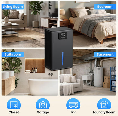 Dehumidifier, 1000 sq.ft Quiet Dehumidifiers for Home Bedroom Basement Bathroom with 95oz Water Tank, Sleep Mode, Auto Shut-Off 7 Colors LED Light, Black