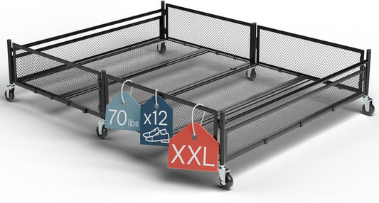Under Bed Storage with Wheels – Heavy Duty Large Metal Storage Container (70lb Load), Low Profile Rolling Organizer with Removable Rubber Wheels, Easy Access for Clothes, Shoes & Blankets