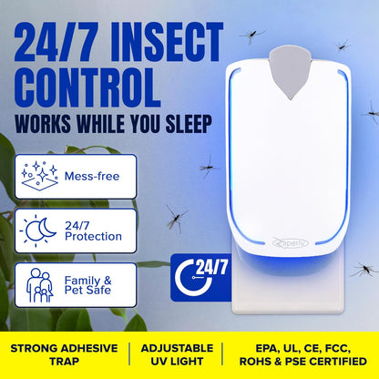 2 Fruit Fly Traps & 10 Adhesive Cartridges, Indoor Plug-in Bug Catcher, UV Light Fly Trap Captures Fruit Flies, Gnats, Houseflies, Moths, and Flying Insects for Kitchen, Bathroom, Plant Areas