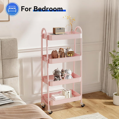 NEWBULIG 3-Tier Rolling Storage Cart, Metal Mobile Utility Organizer Shelf with Lockable Wheels, Space-Saving Freestanding Storage for Bathroom Living Room and Narrow Corner Spaces, Green