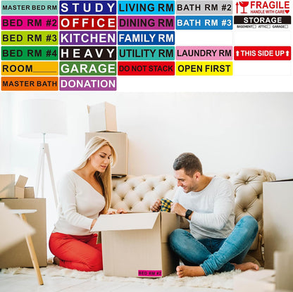 140 Pcs Home Moving Color Coding Labels, Livingroom, Bedroom, Kitchen, Dining Room, Bathroom Label, 14 Spaces Sticker/Sheet（10 Sheets） 1×4 Inch