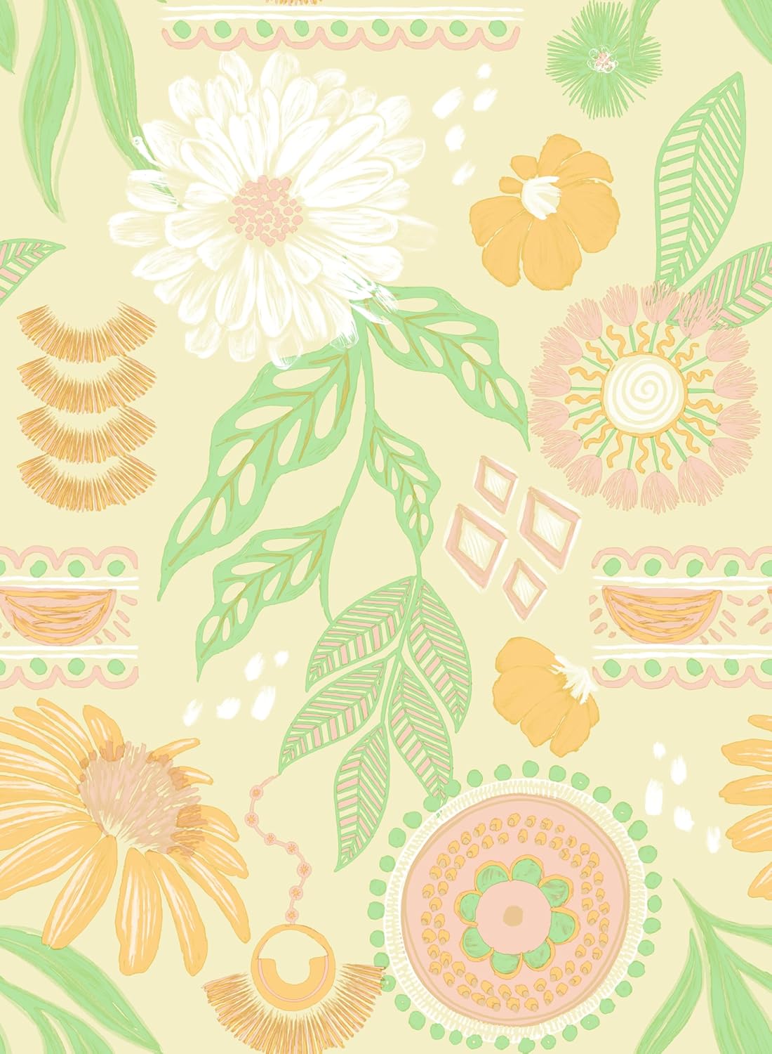 Simon&Siff Boho Peel and Stick Wallpaper, 17.3" x 80" Sun Floral Retro Contact Paper Removable Self Adhesive Wall Paper for Cabinets Furniture Bedroom Nursery Bathroom Renter Friendly DIY Decor