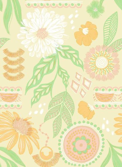 Simon&Siff Boho Peel and Stick Wallpaper, 17.3" x 80" Sun Floral Retro Contact Paper Removable Self Adhesive Wall Paper for Cabinets Furniture Bedroom Nursery Bathroom Renter Friendly DIY Decor