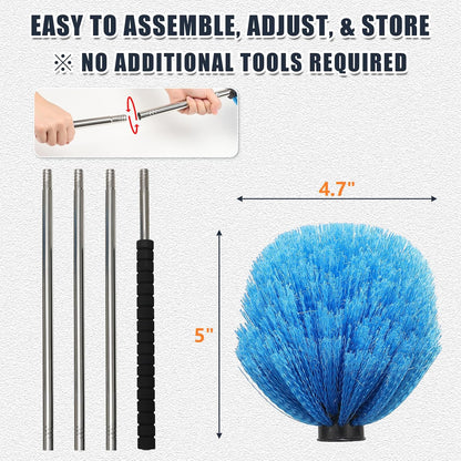 Lightweight Cobweb Duster with Extension Pole – 8FT Long Reach Brush Kit, Washable Head for Ceiling Fan, Spider Webs, Dust – Cleans Up to 15FT, for Furniture, Eaves, Vents, Roof