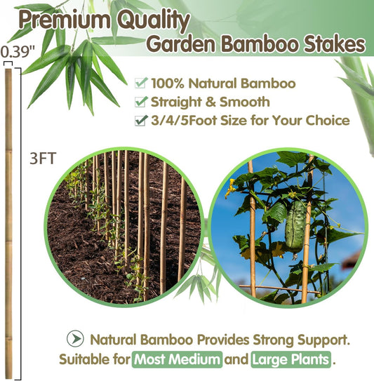 Plant Stakes,18 Inches Natural Garden Bamboo Sticks,BOVITRO 20Pcs Plant Support Stakes for Tomatoes,Beans,Vegetable and Potted Plants