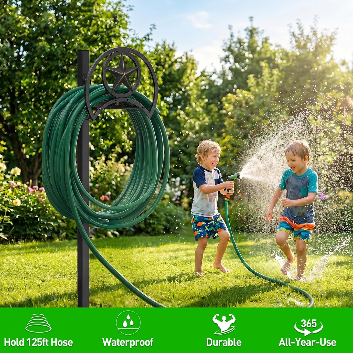 GOFORWILD Garden Hose Holder, Decorative Hose Butler Sturdy Water Hose Rack, Durable Wall Hose Hanger, Holds 125-Feet of 5/8-Inch Hose, Hose Reel, Made of Gauge Steel (9.8) …