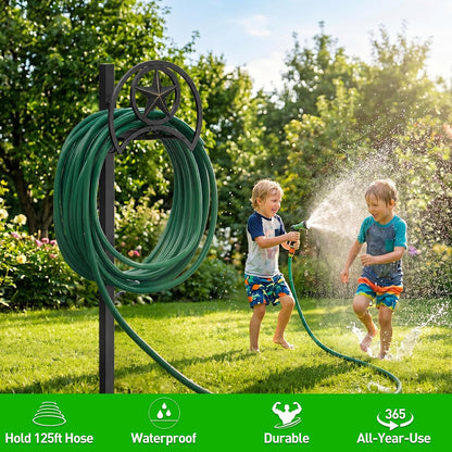 GOFORWILD Garden Hose Holder, Decorative Hose Butler Sturdy Water Hose Rack, Durable Wall Hose Hanger, Holds 125-Feet of 5/8-Inch Hose, Hose Reel, Made of Gauge Steel (9.8) …