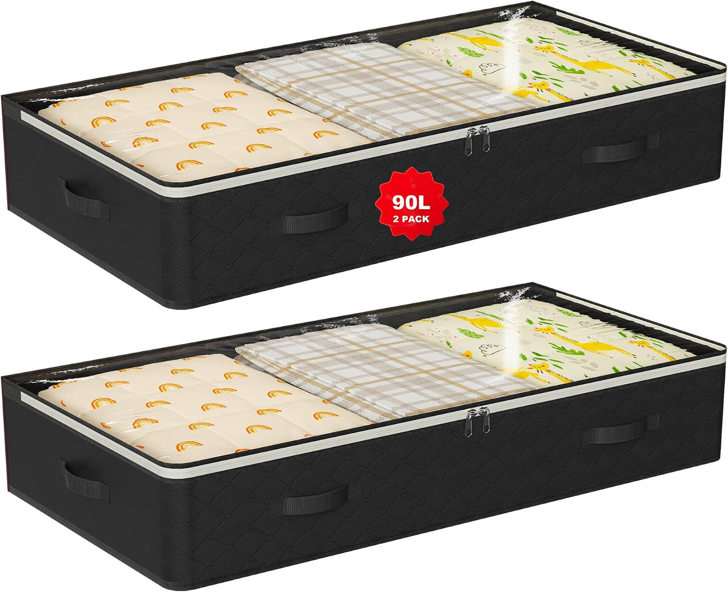 90L Under Bed Storage Containers,4-Pack Closet Organizers and Storage Bins,for Organization and Storage Clothes, Shoes, Blankets & Pillows,Visible Transparent Top Storage Bins with Lids, Grey