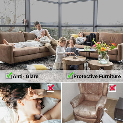Kromapolis Blackout Window Privacy Film Total Light Blocking Room Darkening Window Covering, Removable Static Cling Frosted Glass Tint, Non-Adhesive, Black 17.5'' x 78.7''