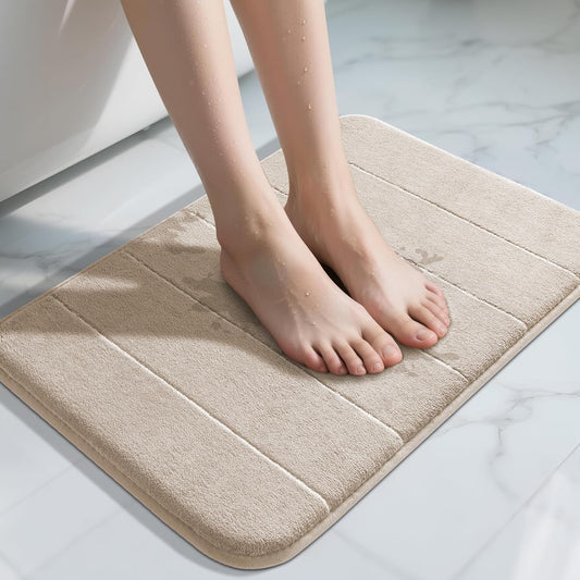 Yimobra Memory Foam Bath Mat, Super Soft Absorbent Bathroom Rug Non Slip, Quick Dry, Machine Washable Floor Carpet for Tub Shower, Home Decor Accessories, 24x17, Grey