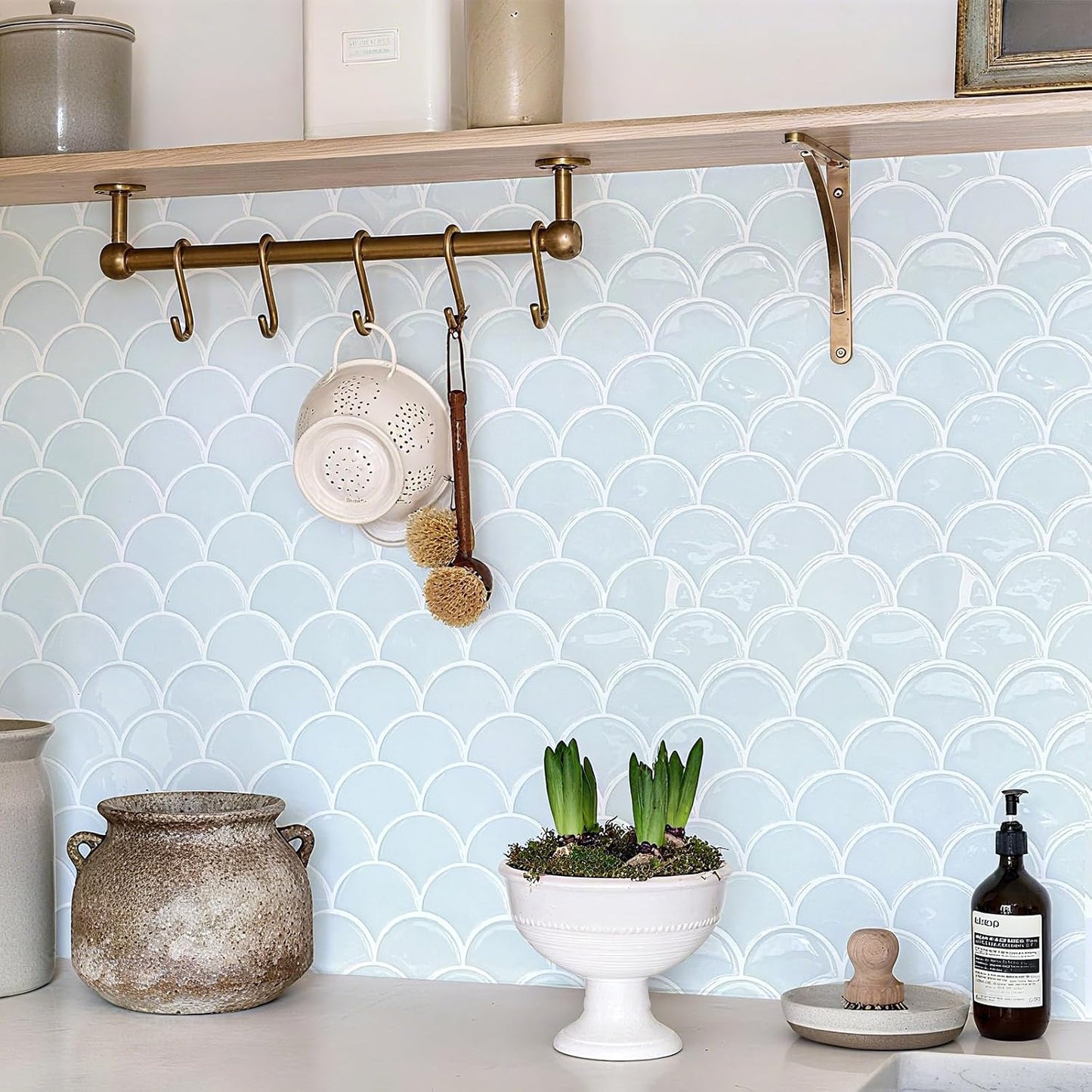 5 Sheets Peel and Stick Backsplash, Self Adhesive Wall Tiles, 3D Adhesive Tile Backsplash, 12"x12"Premium Self Adhesive Wall Tiles Peel and Stickfor Kitchen, Bathroom, RV(Spring Moss)