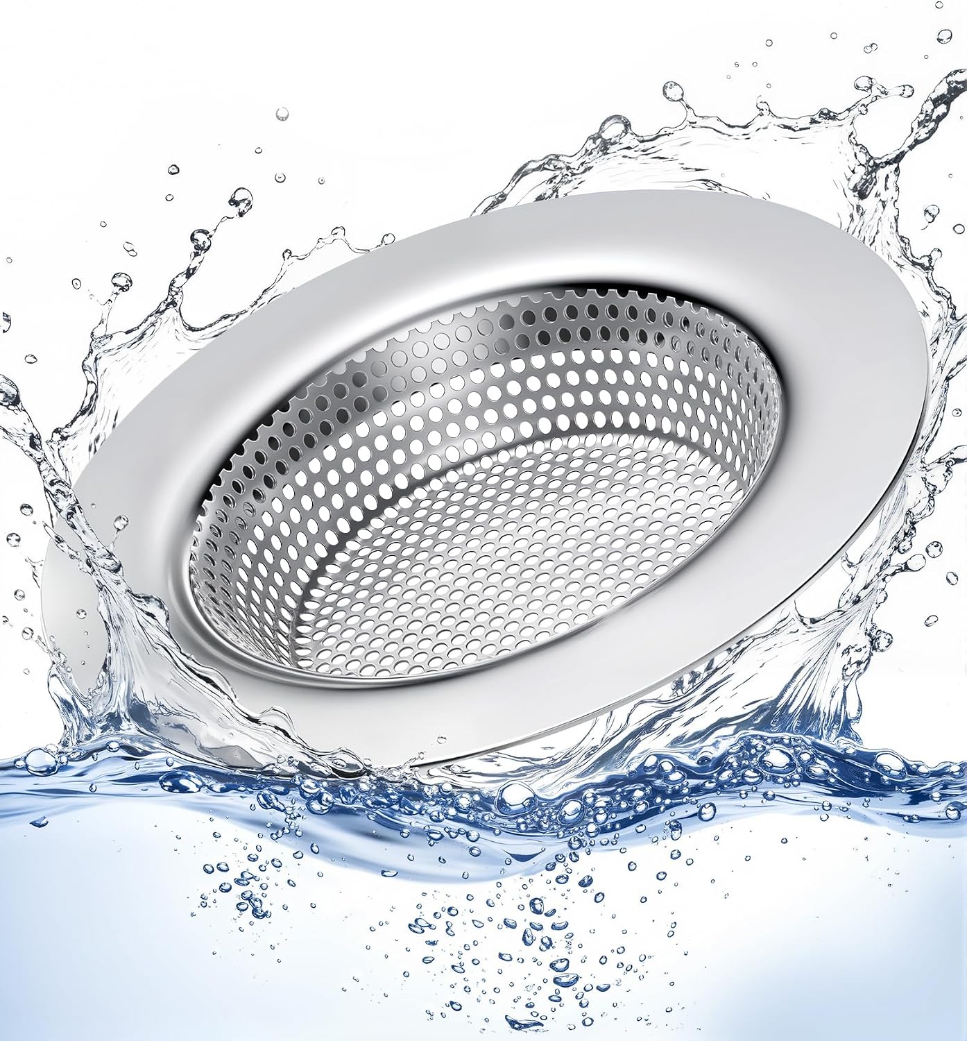 Anti-Clog Sink Drain Strainer Applicable to Different Kitchen Drains, Safe Design Stainless Steel Kitchen Sink Strainer, Drain Cover Filter Food Catcher Basket Easy to Clean - Inner Diameter 2.95 Inch