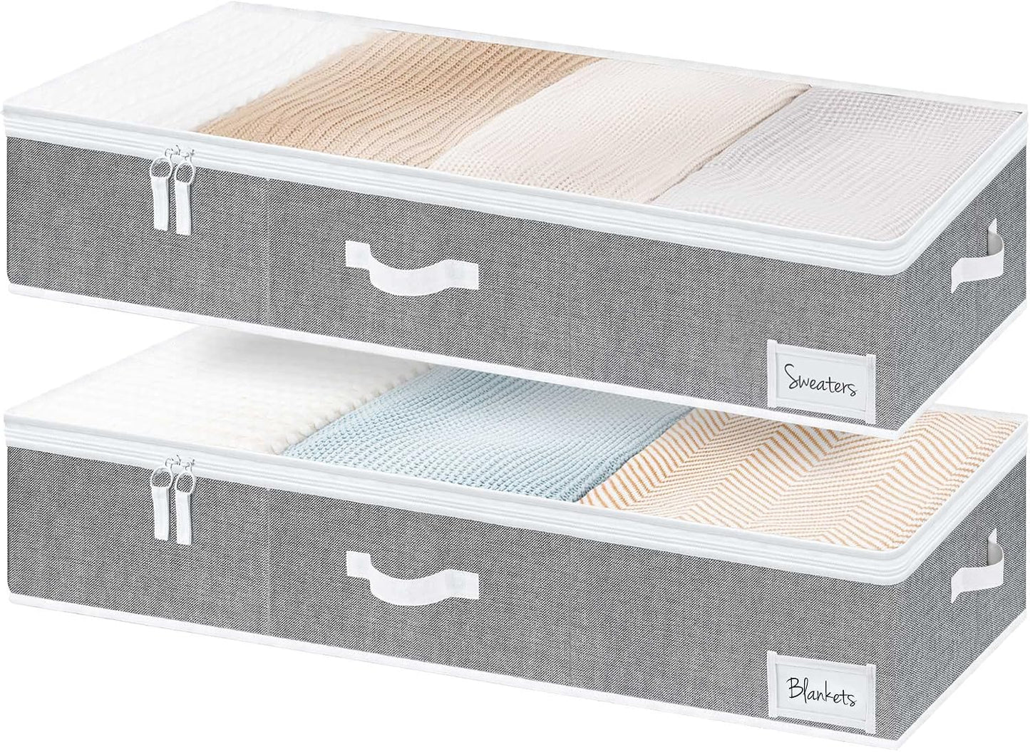 StorageWorks Large Under Bed Storage Containers with Handles and Label Holder, 2 Pack Ultra-thick Fabric Underbed Bins, Closet Organizer for Clothes, Blankets, Sweater