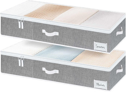 StorageWorks Large Under Bed Storage Containers with Handles and Label Holder, 2 Pack Ultra-thick Fabric Underbed Bins, Closet Organizer for Clothes, Blankets, Sweater
