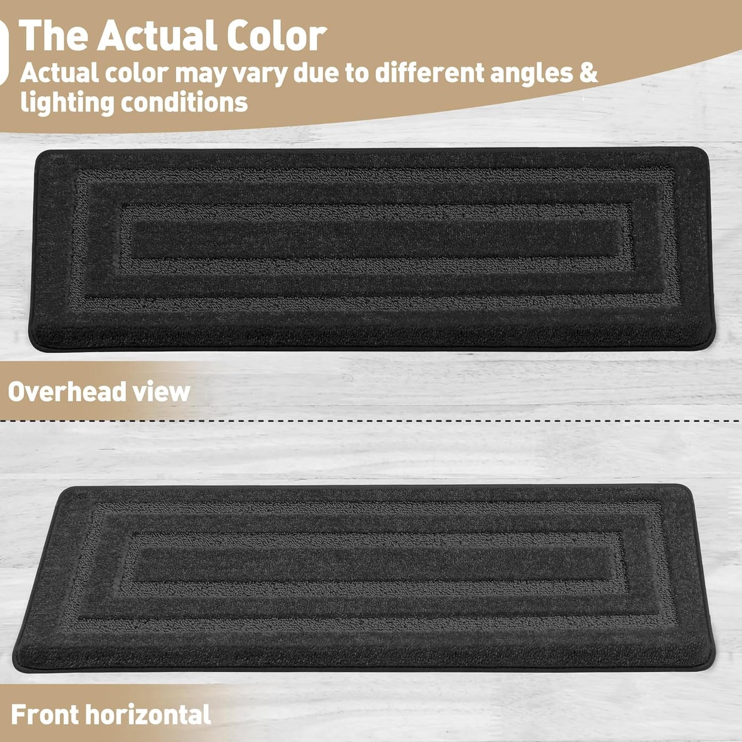 PURE ERA Carpet Stair Treads Tape Free Non Slip Indoor Stair Carpet Stair Protectors Pet-Friendly Non-Slip Skid Resistant Washable Reusable 8" x 30"(2 Pieces,Black)