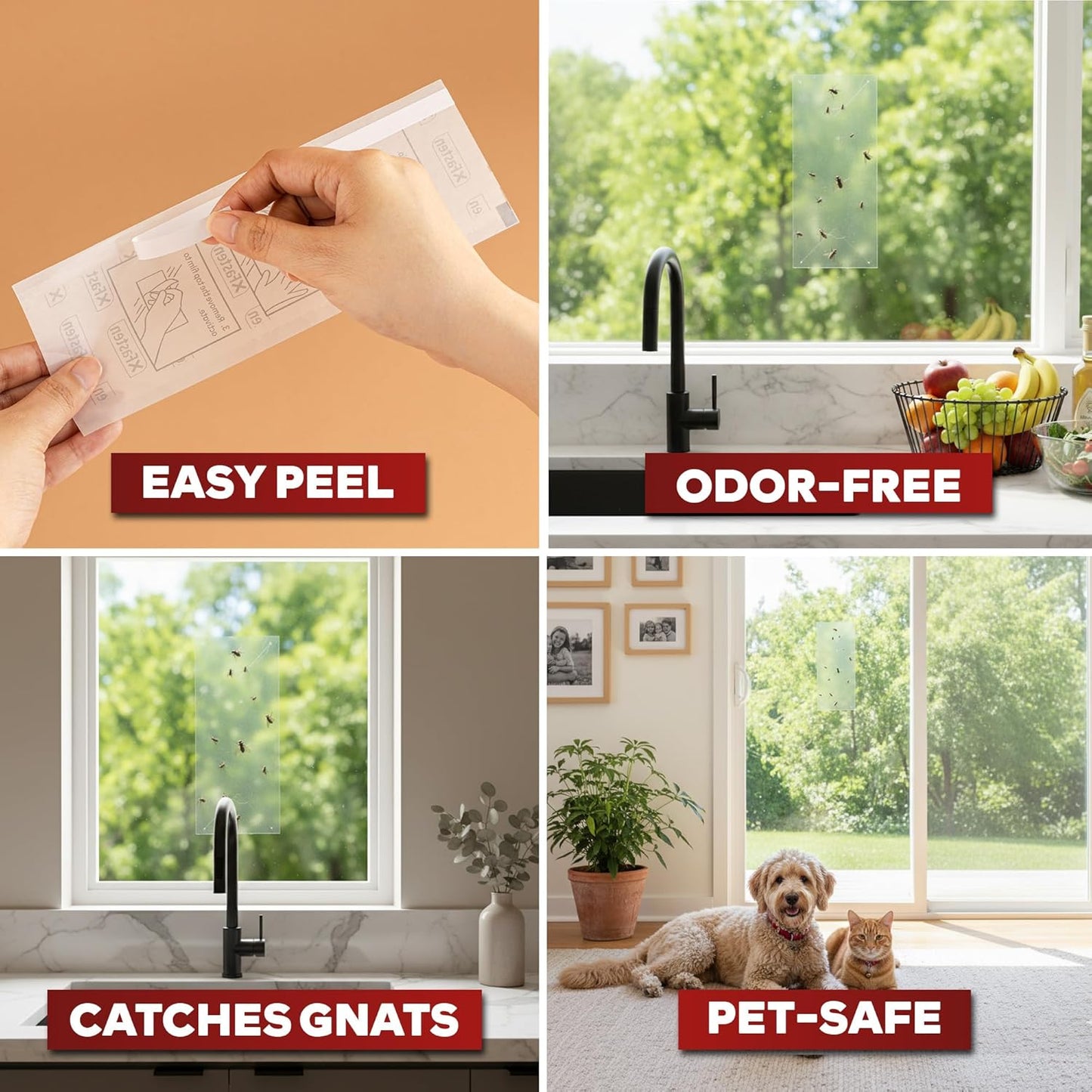 XFasten Window Fly Traps Sticky Clear 100-Pack Fruit Fly Traps for Indoors Sticky, Residue-Free, Odorless, Discreet Adhesive Indoor Catcher for Fruit Flies Houseflies, Gnats on Windows Kitchen Garage