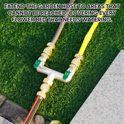 Garden Hose Splitter, 3/4” Rust and Freeze Resistant Outdoor Hose Manifold with 2 Red Extra Long Handles Faucet Adapter-Heavy Duty Brass Nickel Plated 2-Way Valve