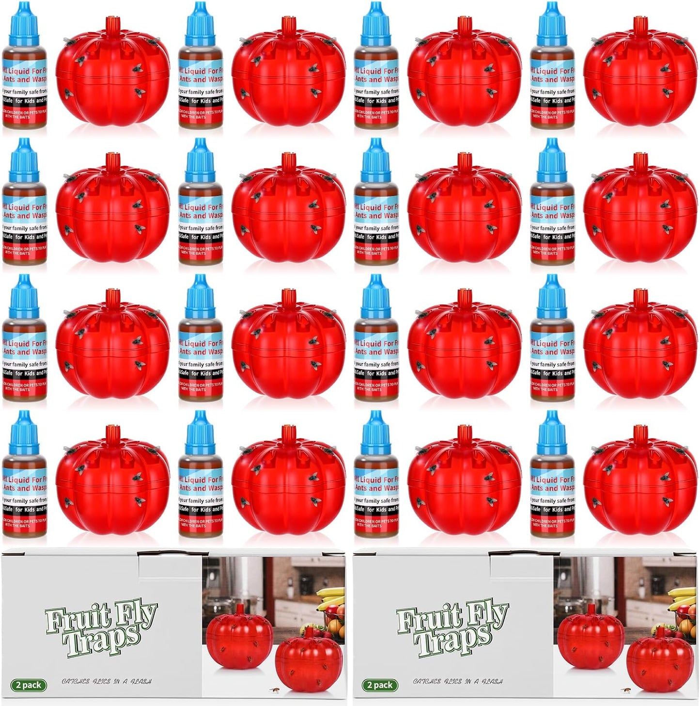 12 Pack Fruit Fly Traps for Indoors 12 Bottle 0.68oz Refills Liquid, Fruit Fly Killer Gnat Traps for Indoor 540 Days Supply of Reusable Gnat Trap with Lure for Kitchen House Dining(Clear)