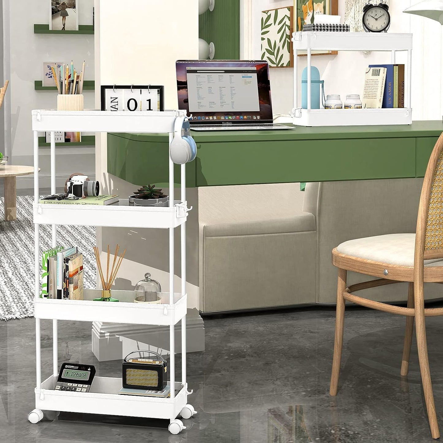 SPACEKEEPER Slim Rolling Storage Cart 4 Tier Bathroom Organizer Cart Mobile Shelving Unit Slide Out Utility Cart for Kitchen, Bthroom, Makeup, Craft, Laundry Narrow Places, Black