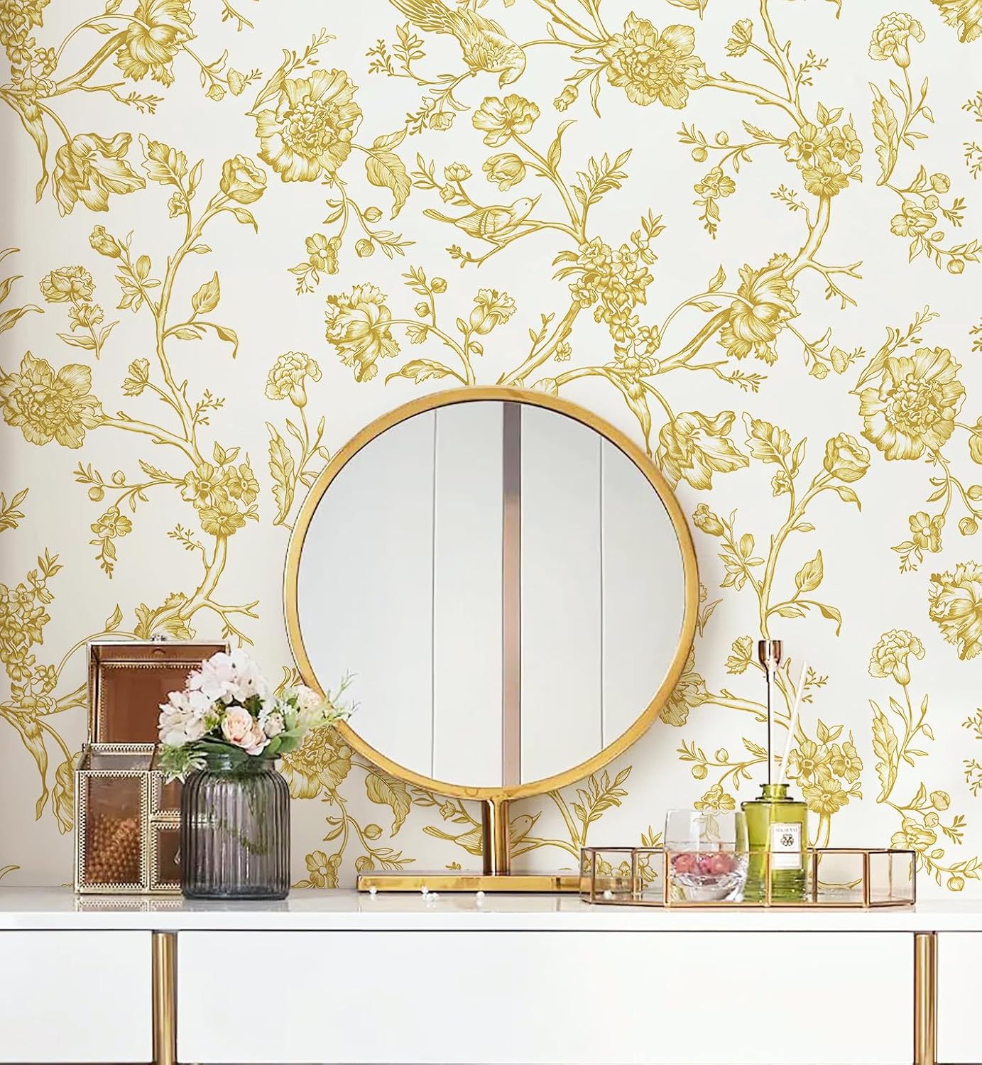 Safiyya Peel and Stick Wallpaper Vintage Floral Contact Paper 17.3" x 78.7" Wall Paper Renter Friendly Self Adhesive Removable Wallpaper for Bathroom Vinyl