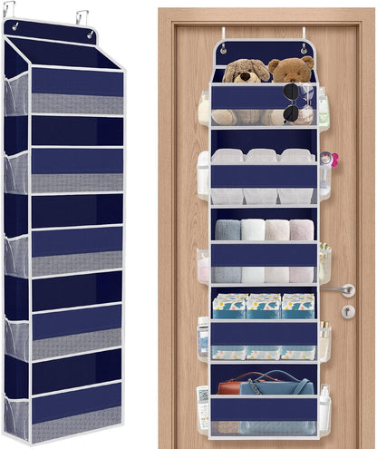 SpaceHacks 1 Pack Over The Door Organizer, Hanging Storage Organizer with Clear Window, 40lb Ultra Sturdy Large Capacity Room Organizer for Pantry Laundry Bathroom Nursery Closet Baby Essential (Grey)