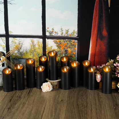 Nimiko Flameless Candles with Remote, Battery Operated Flickering Flameless Candles, LED Candles with Timer 2/4/6/8H, with Realistic LED Candles Set of 9 (D3 x H 3" 4" 5" 6" 7") (White)