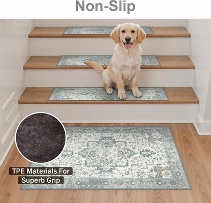 sarben Non Slip Stair Treads for Wooden Steps 15PCS - 8"x30" Indoor Safety Carpet, Edging Mats with TPE Adhesive Backing, Pet and Elderly Friendly Stair Rugs (Taupe) - Colors A