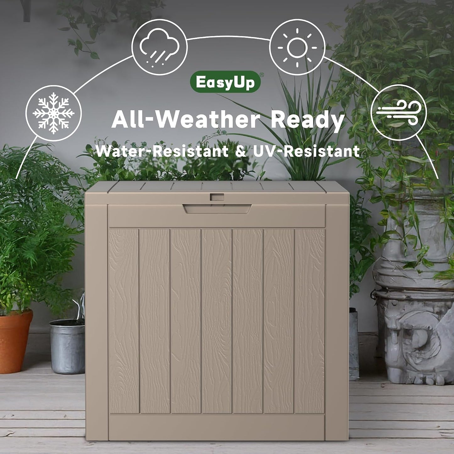 EasyUp 33 Gallon Resin Deck Box Waterproof, UV Resistant Outdoor Storage Box for Delivery, Porch, Patio and Garden, Stripe Black