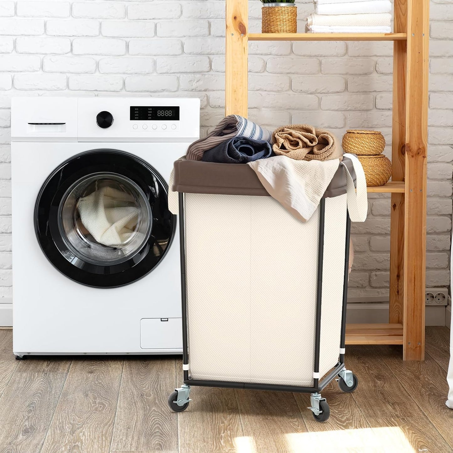 Mefirt 320L Laundry Hamper with Wheels, 3 Section Large Rolling Laundry Basket Bag with Wheels, Clothes Hamper Cart for Laundry, Bedroom, Bathroom and Dorm