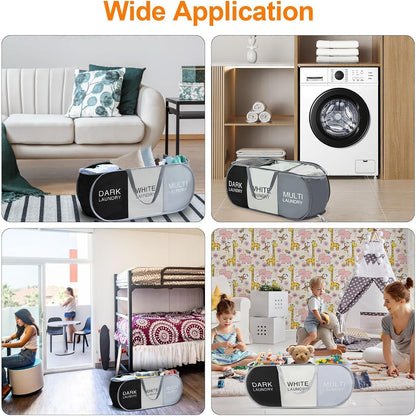 EEEKit 100L Pop Up Laundry Basket, 3 Sections Large Capacity Oxford Cloth Collapsible Laundry Hamper with Reinforced Handles, Space-Saving Sorting Organizer for Dorm Rooms, Bedrooms, Home and Travel