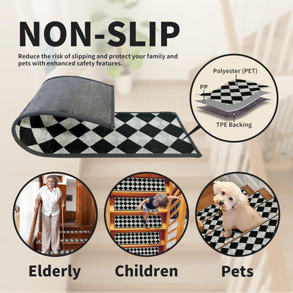 Non-Slip Carpet Stair Treads 15PCS, 8"x30" Peel and Stick Stair Runner for Wooden Steps Indoor, Washable Reusable Adhesive Backing, Pet-Friendly Safety Mats for Kids, Elders, Dogs