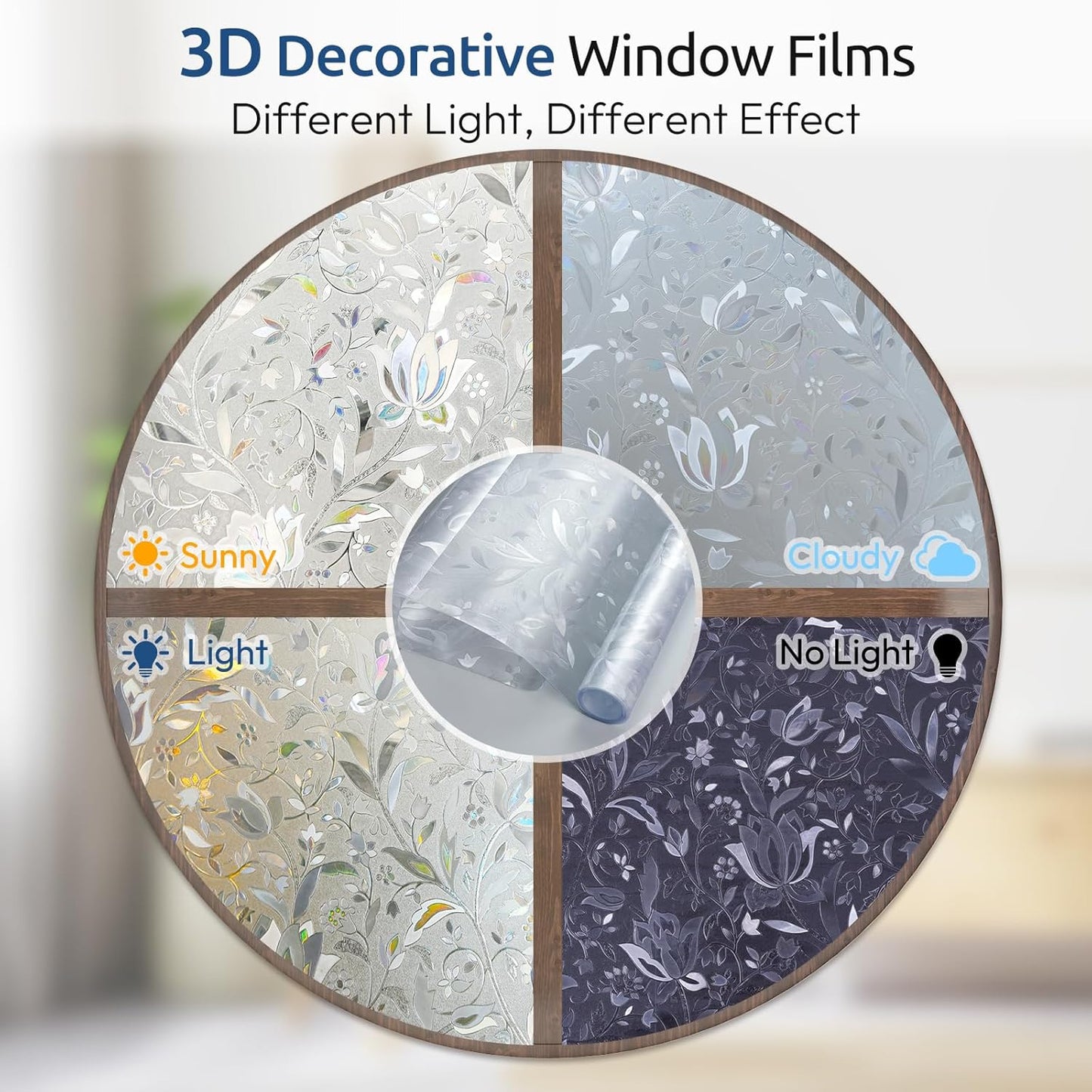 rabbitgoo Window Privacy Film, Decorative Stained Glass Window Film, Sun Blocking Glass Clings, Renter-Friendly Static Cling Frosted Sticker Covering for Home Door, Rainbow Tulip 17.5" X 78.7"