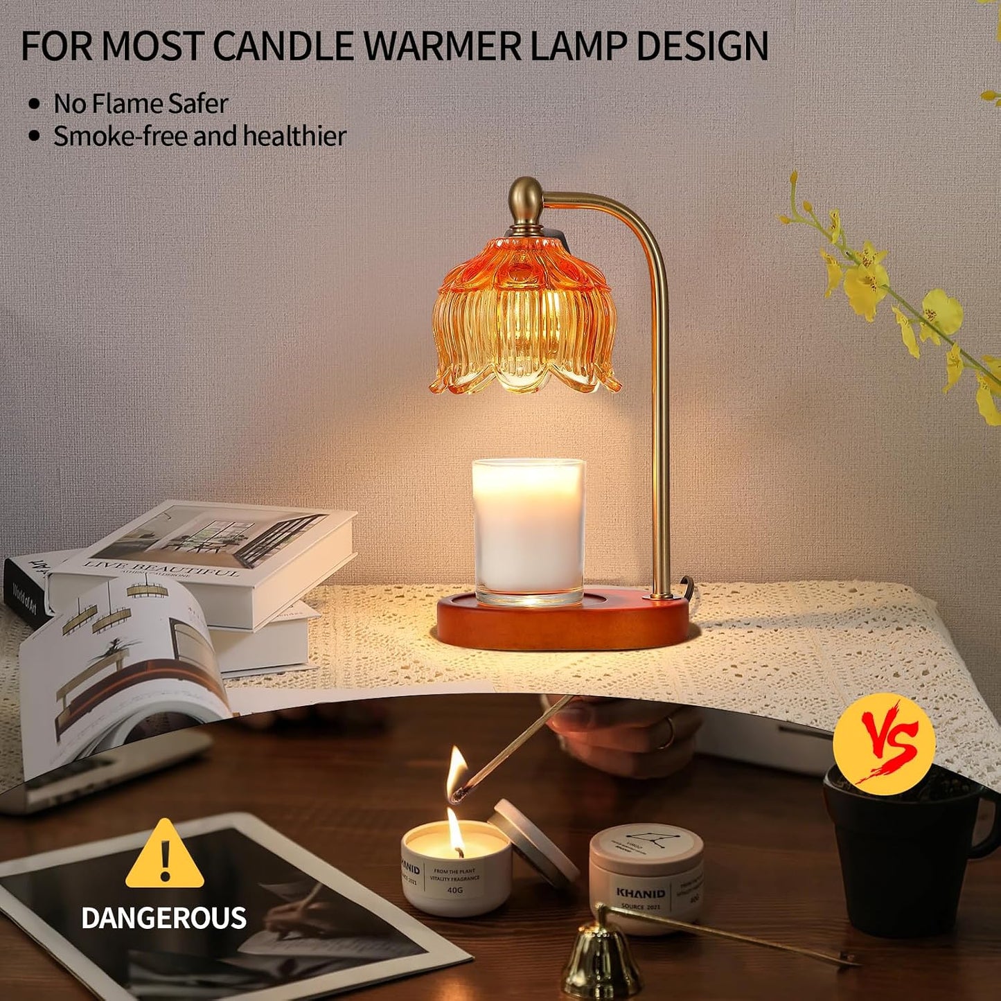 MEIXISUE Candle Warmer Lamp with Timer and Dimmer,Electric Gold Light Gifts for Women Melt Wax Warmer Lamp with 2 Bulbs for Candle Jars House Warming New Home Decor Bedroom