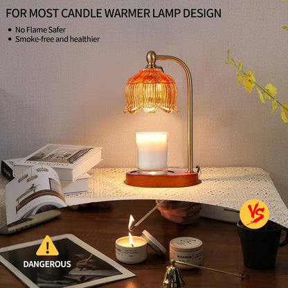 MEIXISUE Candle Warmer Lamp with Timer and Dimmer,Electric Gold Light Gifts for Women Melt Wax Warmer Lamp with 2 Bulbs for Candle Jars House Warming New Home Decor Bedroom