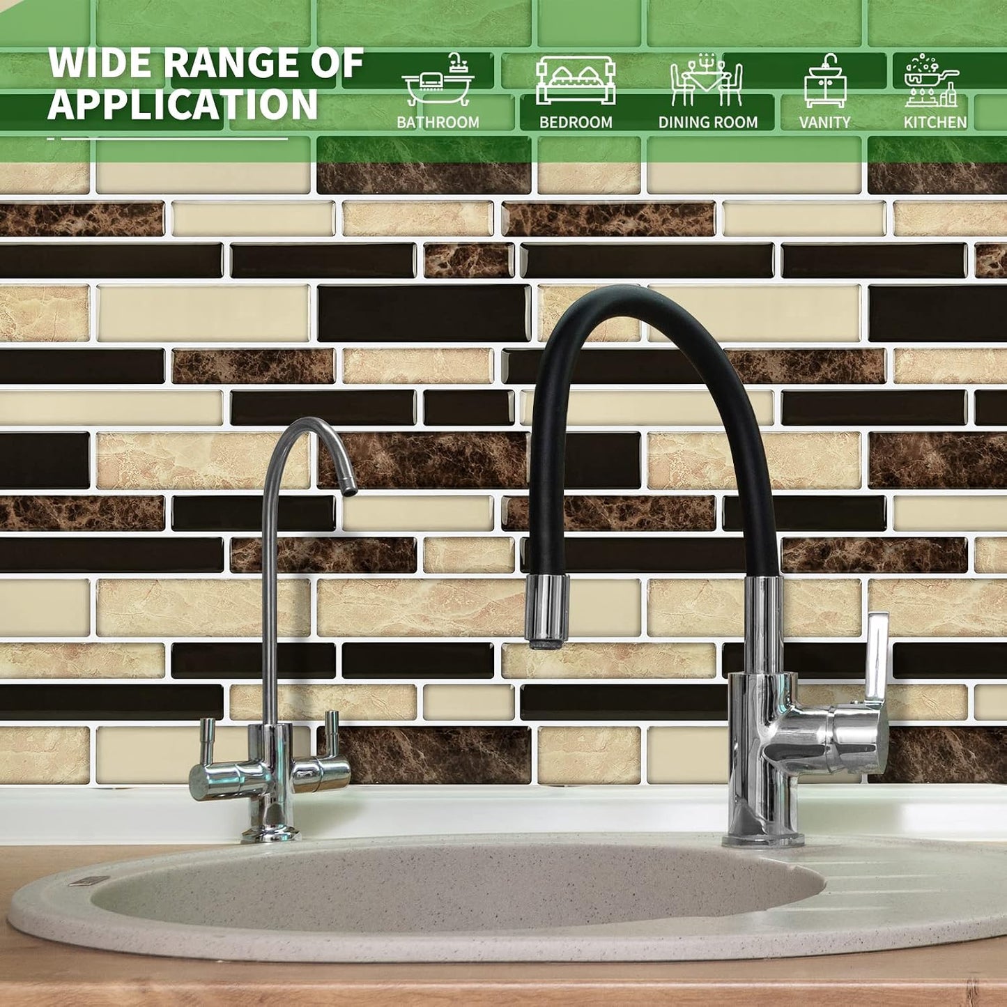 LONGKING Self-Adhesive Kitchen Backsplash, Marble Look Decorative Tiles (10 Tiles)