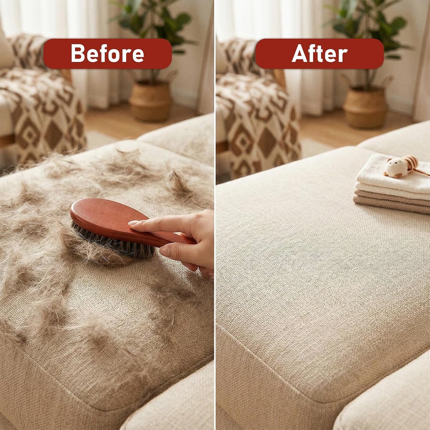 Clothes Lint Remover Brush, Pure Horse Bristle Garment Lint Brush with Pure Horse Bristle and Beech Wood Handle, for Removing Pet Hair and Dust from Sweaters, Coats, Blankets and Furniture