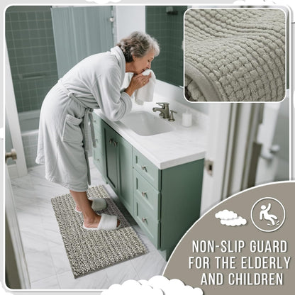 Yimobra Bathroom Rugs Non Slip Washable - Ultra Soft Absorbent Chenille Bath Mat, Quick Dry Shaggy Floor Carpet for Tub Shower, Gray Home Decor Accessories, 24x17 Inch