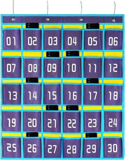 Loghot 36 Numbered Pockets Classroom Pocket Chart for Cell Phone Holder | Wall Door Hanging Pocket Organizer for Phone Calculator Holder, Phone Pouch for School Classroom & Office Phone Management