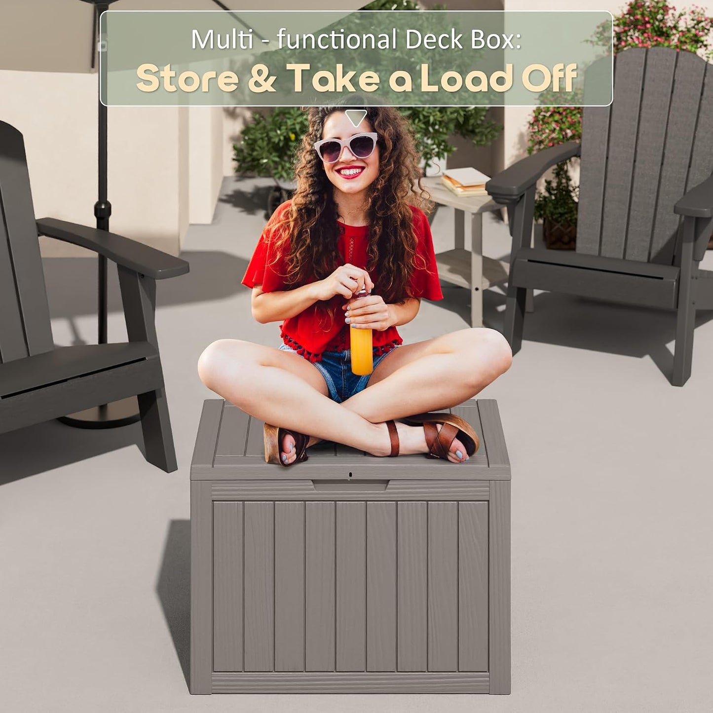 NUNU LAB Outdoor Storage Box, 45 Gallon Outside Deck Box Waterproof, Resin Outdoor Storage Cabinet With Lockable Lid, Backyard Storage Bench For Garden Tools, Patio Cushions, Pool Tools, Black
