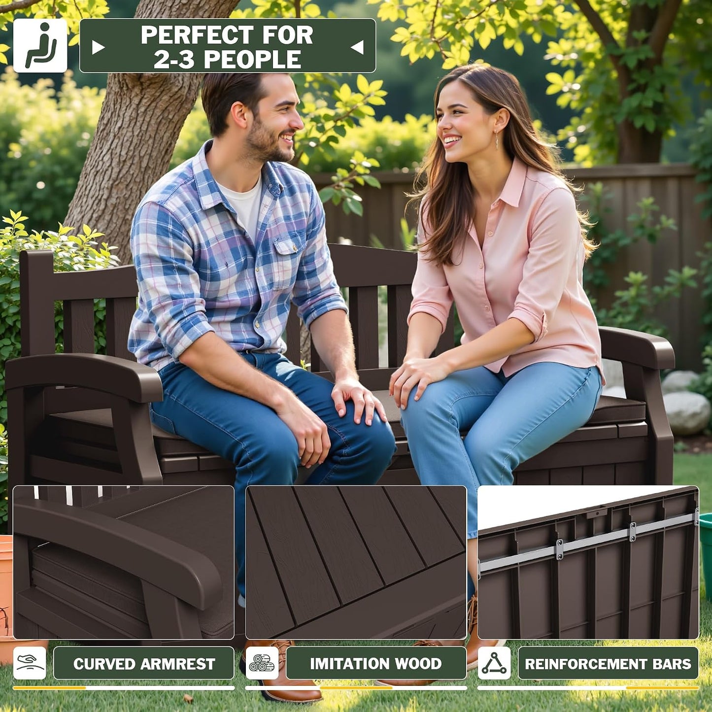 Flamaker 80 Gallon Storage Bench Outdoor Indoor, Durable All-Weather Seating with Hidden Storage, Lockable Deck Box for Garden, Patio, Poolside (Brown)