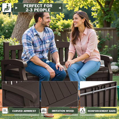 Flamaker 80 Gallon Storage Bench Outdoor Indoor, Durable All-Weather Seating with Hidden Storage, Lockable Deck Box for Garden, Patio, Poolside (Brown)