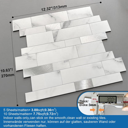 MOFIT Backsplash Tile for Kitchen Peel and Stick Stone Matte Finish,Bathroom Tiles Stickers 3D Wall Panel Linear Mosaic Marble Backsplash Waterproof(10sheets,Blue Green Gray)