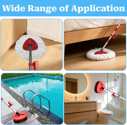 Spin Mop Replace Head for EasyWring 1 Tank,Upgraded Scrub Brush Replacement Head Compatible with Ocedar, 4 Microfiber Refills, 1 Handle, 1 Base and 1 Cleaning Brush Combo Set