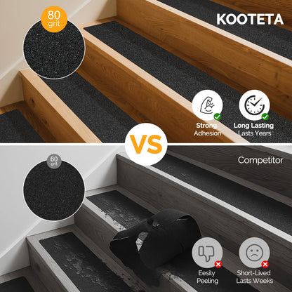 KOOTETA Stair Treads for Wooden Steps Indoor, 15 Pack 8" X 30" Non Slip Carpet Stair Treads with Reusable Adhesive for Kids Elders and Dogs, Surface Polyester TPR Backing Stair Runner Rugs, Dark Grey