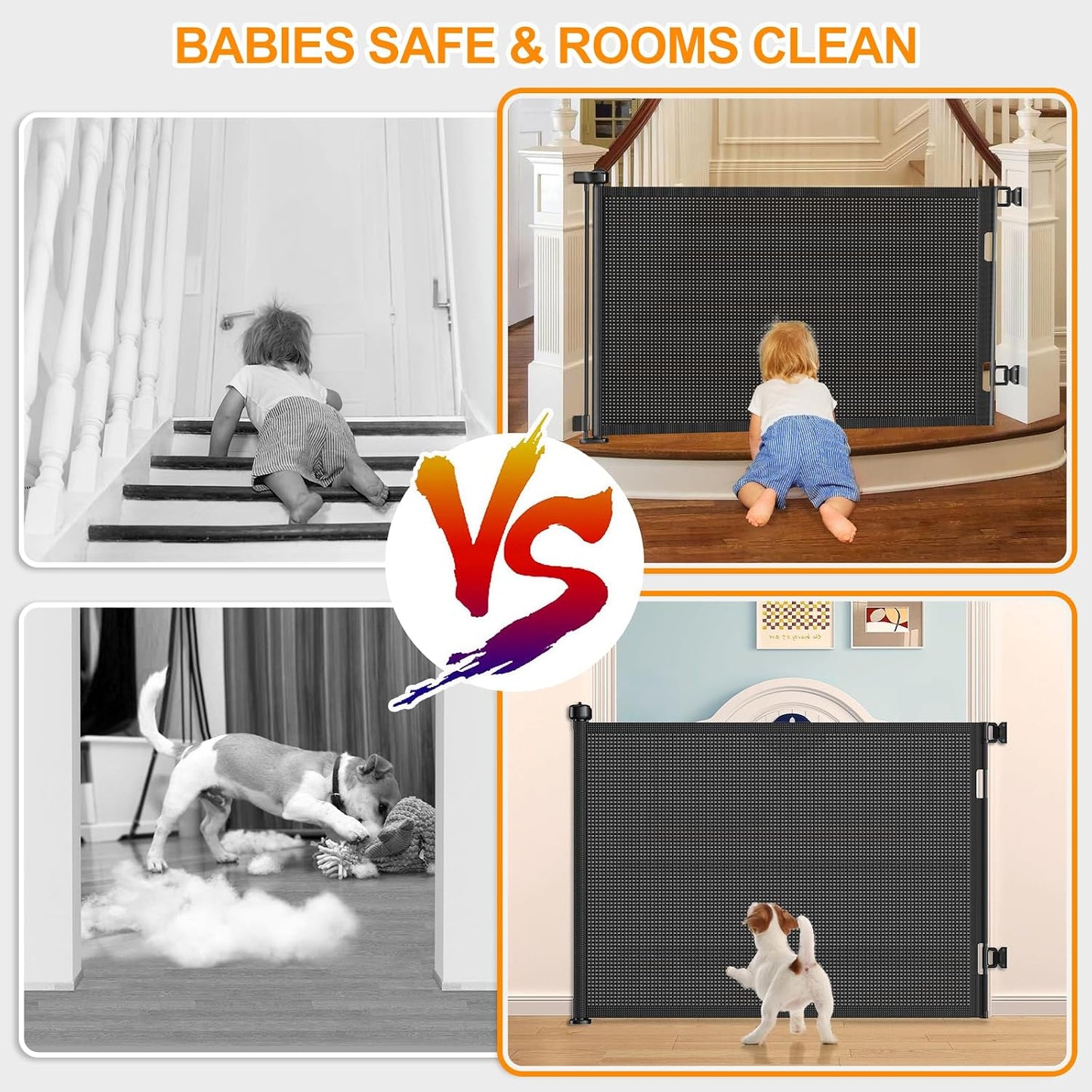 71 inch Retractable Baby Gates, EZIGO Extra Wide Baby Gate for Large Opening Extra Long Mesh Gate for Kids or Pet Dog Gate Child Safety Gate for Stairs Hallways Doorway Indoor Outdoor, Gray
