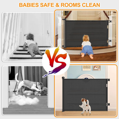 71 inch Retractable Baby Gates, EZIGO Extra Wide Baby Gate for Large Opening Extra Long Mesh Gate for Kids or Pet Dog Gate Child Safety Gate for Stairs Hallways Doorway Indoor Outdoor, Gray