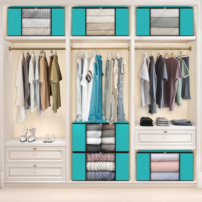 Fab totes 6 Pack Storage Bags for Clothes and Blanket, Foldable Closet Organizers and Storage with Zippers, Clear Window and Handles, Fabric Storage Bins for Sweater, Comforter, Bedding,Linen Sheets