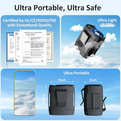 Portable Clip On Fan for Under Shirt, Waist Fan Clip On Belt, 4-in-1 Rechargeable Body Fans with LED Light, Phone Stand, Fast Charging 4-Speed Hip Personal Fans for Baby, Mowing, Work, Kitchen, Truck