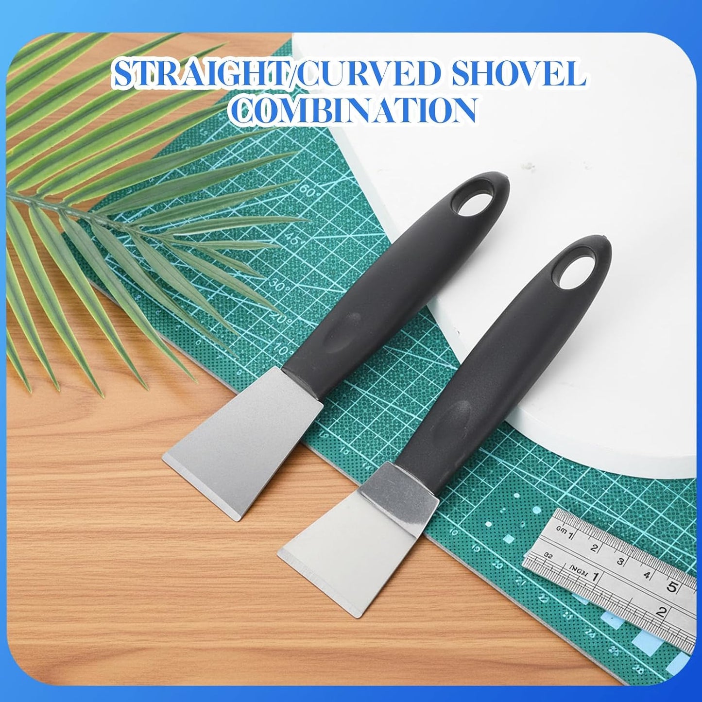 2 Pcs Stainless Steel Scrapers, Multi-Purpose Metal Cleaning Tool with Grip for Stove Oven Glass Grout Adhesive Paint 3D Printing, Professional Non-Scratch Scrapers (Straight + Bending)