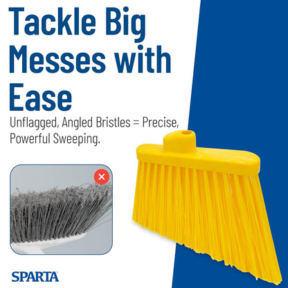 SPARTA Plastic Broom Head, Angled, Un-Flagged for Large Debris Indoor, Outdoor, Home, Restaurant, Lobby, Office, 12 Inches, Green